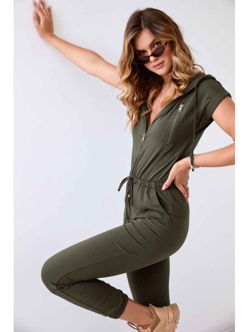 Women\'s khaki hooded jumpsuit FK622 - Online store - Boutique